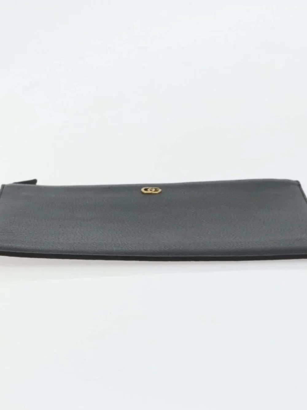 GUCCI GG Marmont Clutch Bag Leather Black Gold 475317 Auth 183138